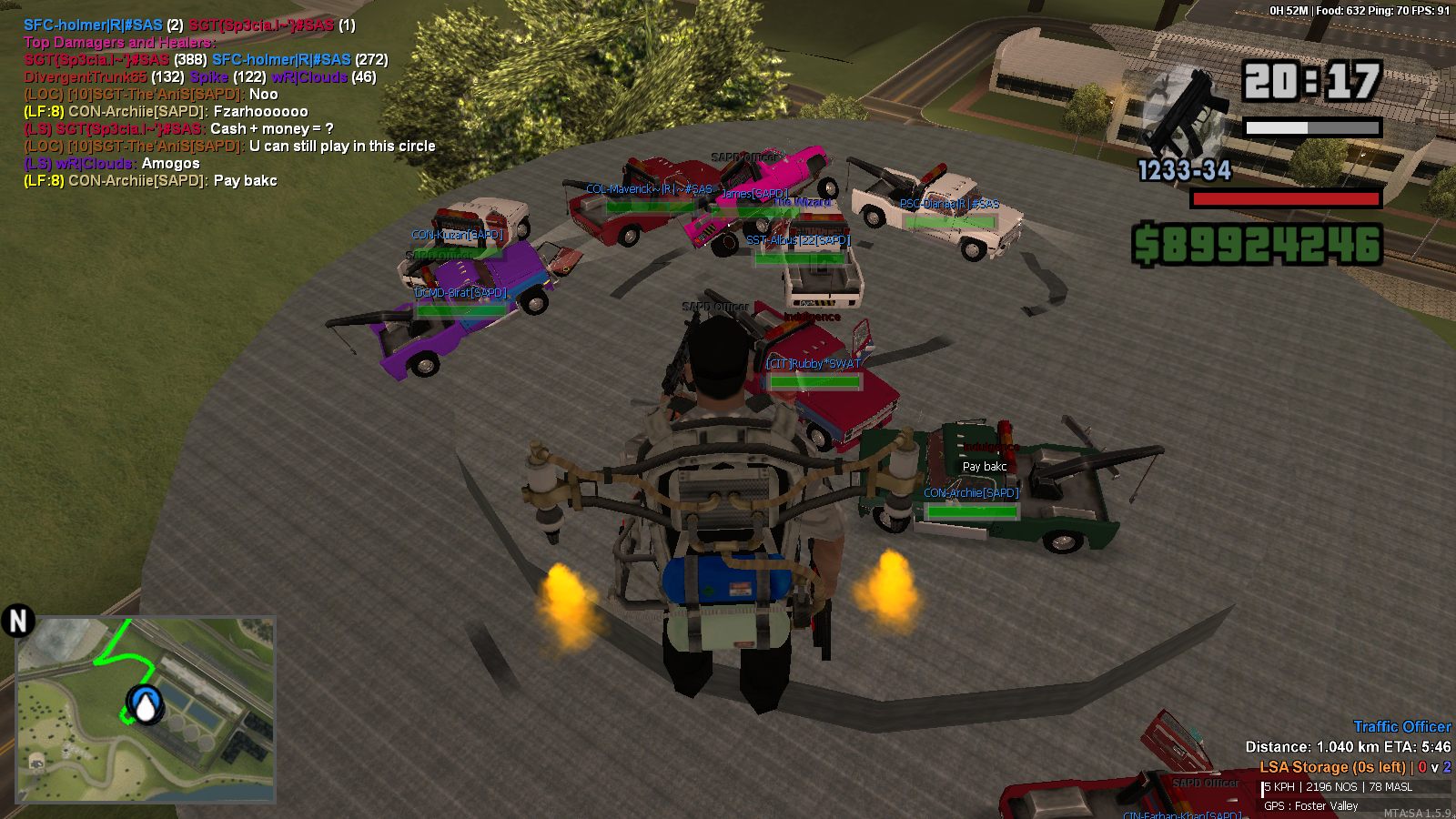 SAPD and allied units gathered in a circle at a checkpoint