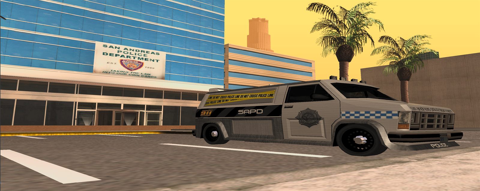 An SAPD Enforcer parked outside police headquarters